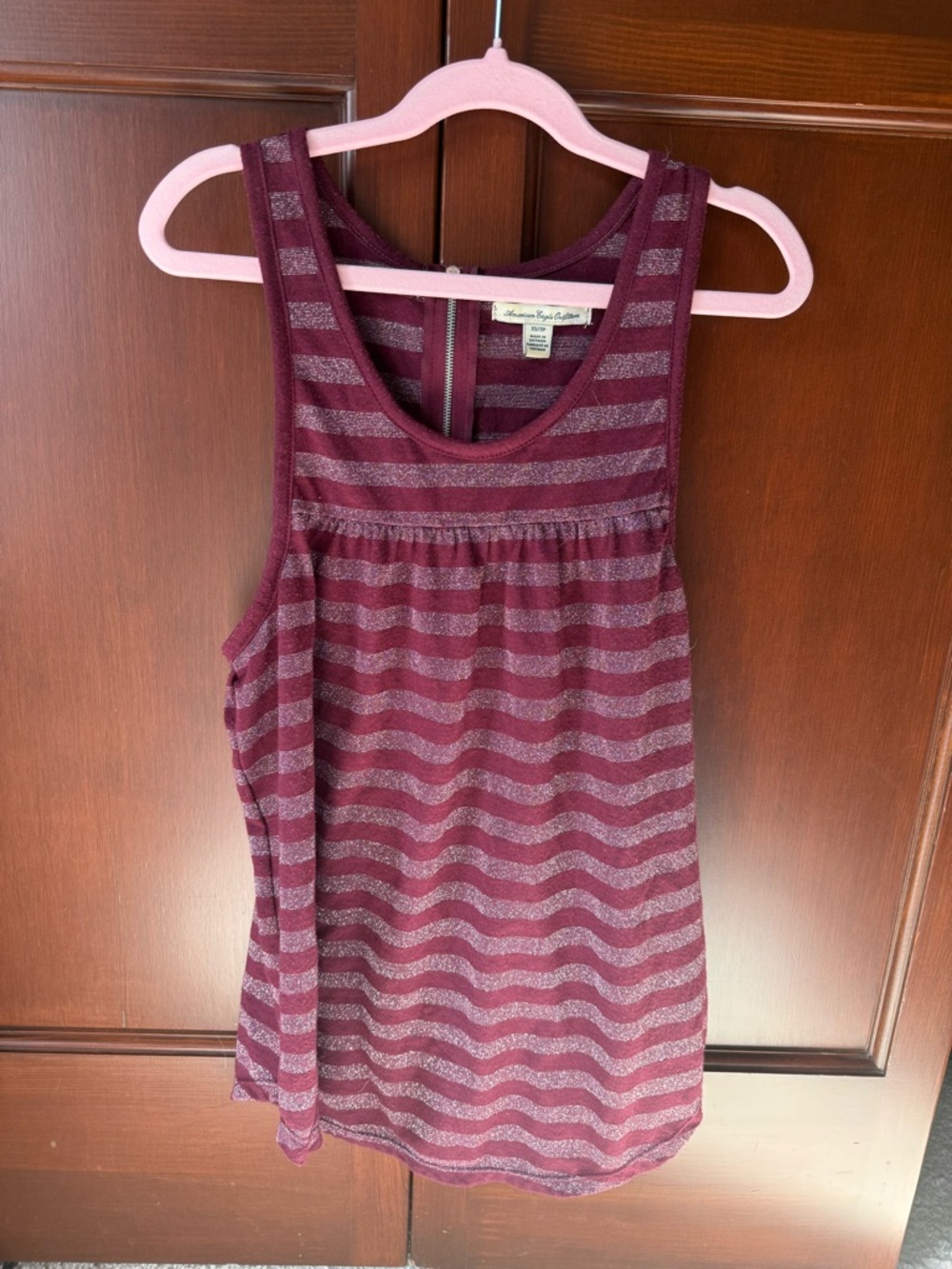 American Eagle Outfitters Burgundy & Silver Stripe Tank Top